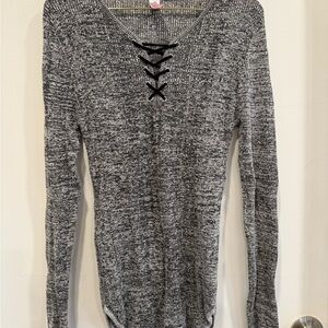 Gray Lace-Up Women's Top